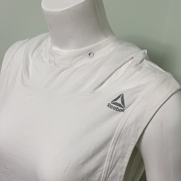 REEBOK WHITE SLEEVELESS MESH HOODIE MEDIUM - Picture 7 of 11
